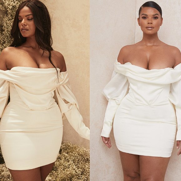 HOUSE OF CB 'Santana' Ivory Draped Corset Dress - Picture 2 of 9